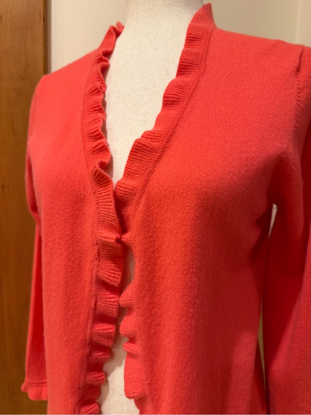 Isle of Skye Scottish Ruffled V-Neck Coral Cashmere Cardigan